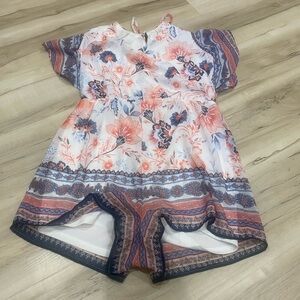 Crystal Sky Floral Boho Romper Cold Shoulder Paisley Border -181